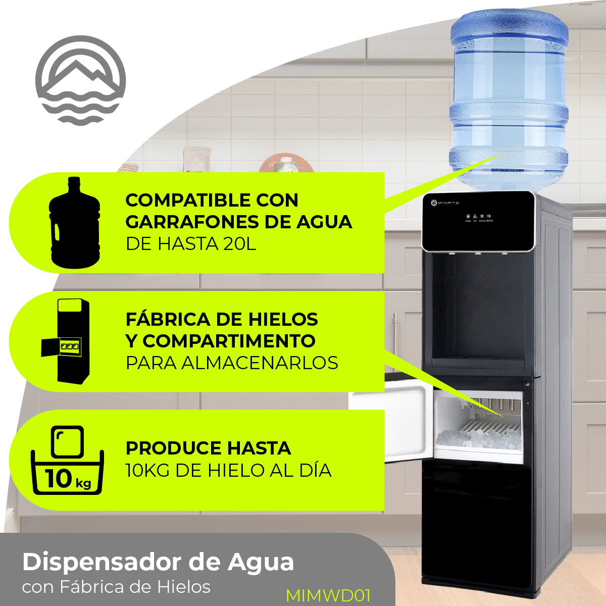 Minato Dispensador De Agua Con Fábrica De Hielos MIMWD01