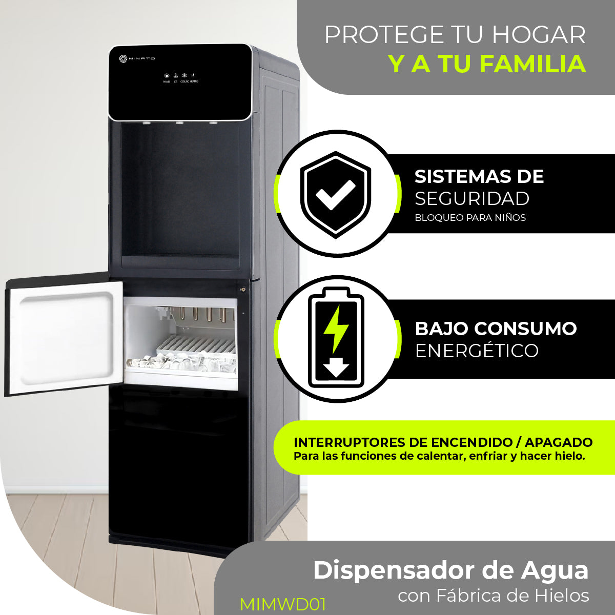 Minato Dispensador De Agua Con Fábrica De Hielos MIMWD01