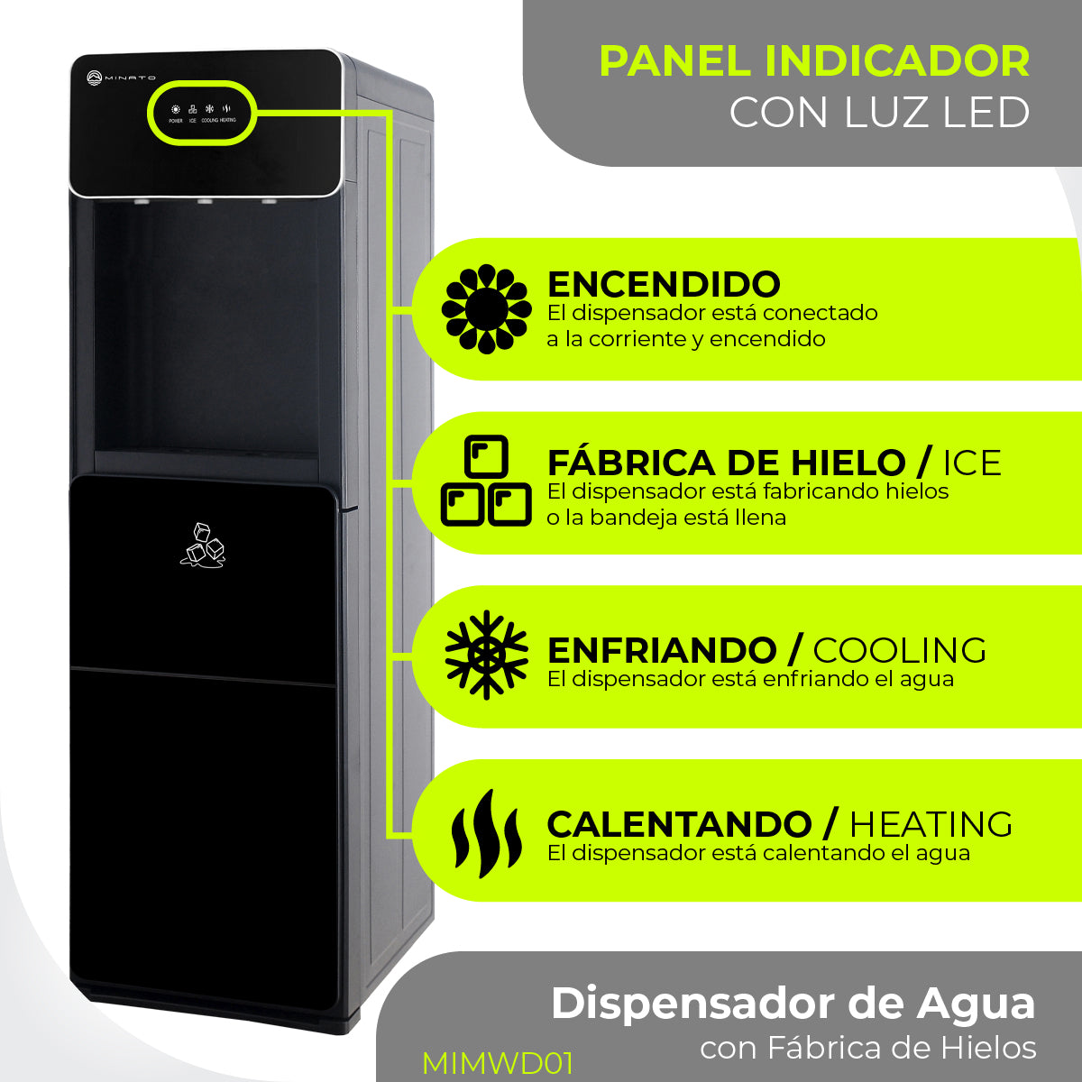 Minato Dispensador De Agua Con Fábrica De Hielos MIMWD01