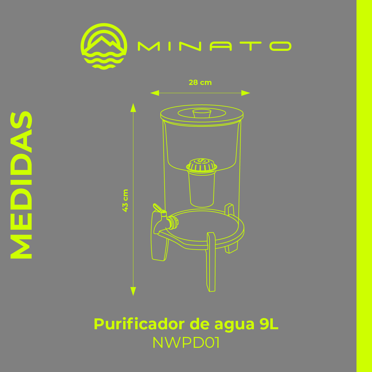 Purificador de Agua 9 litros de Vidrio Borosilicato. Incluye 3 Filtros