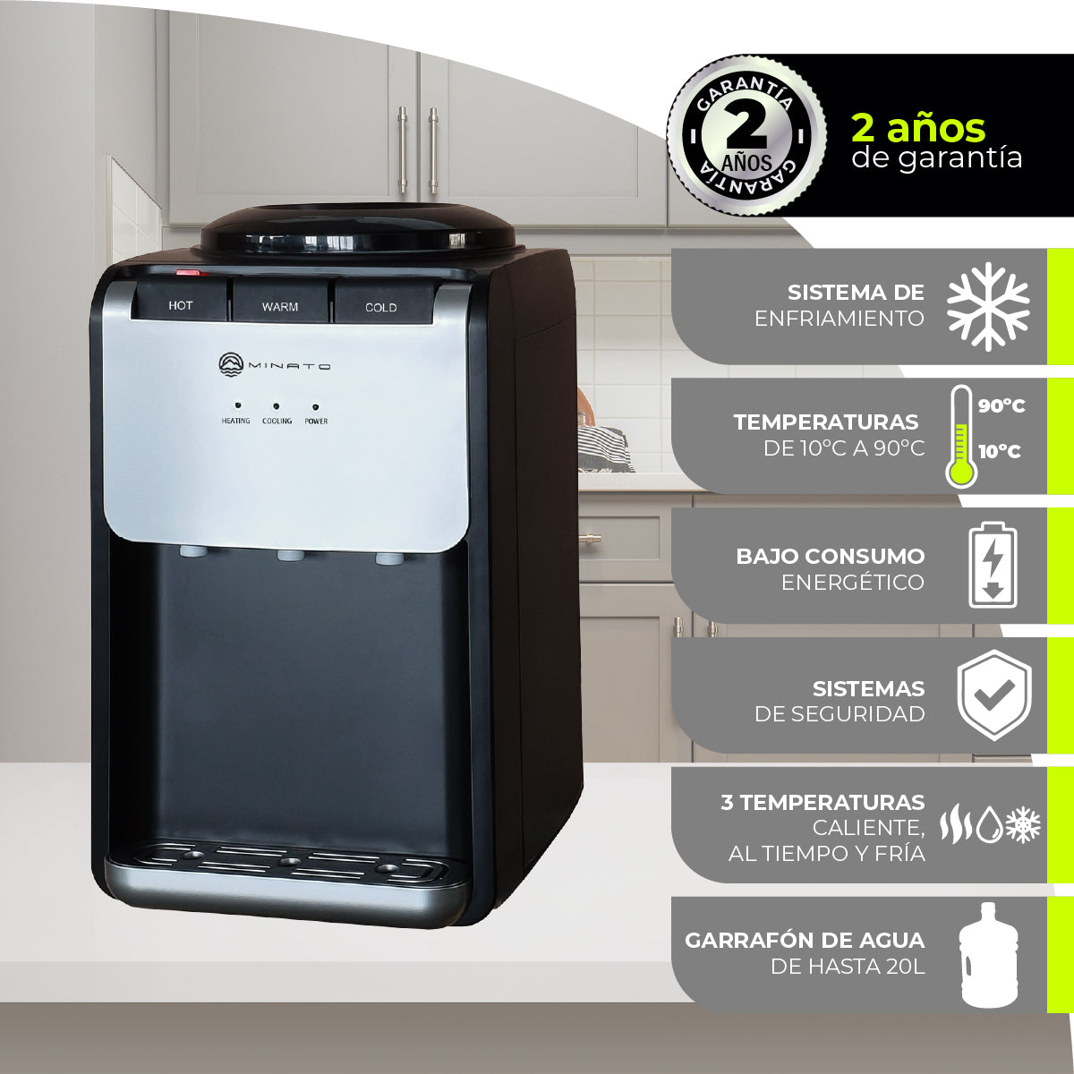 Minato Dispensador De Agua Fría/caliente 3 Grifos MWTD01