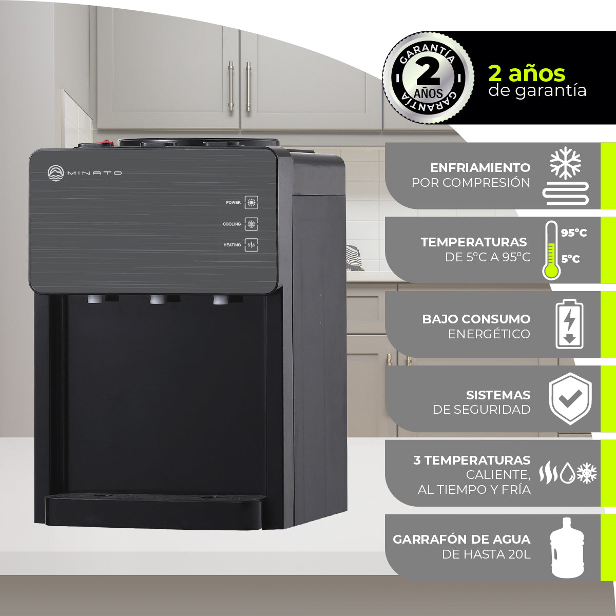 Minato Dispensador De Agua Fría/caliente 3 Grifos MWTD02