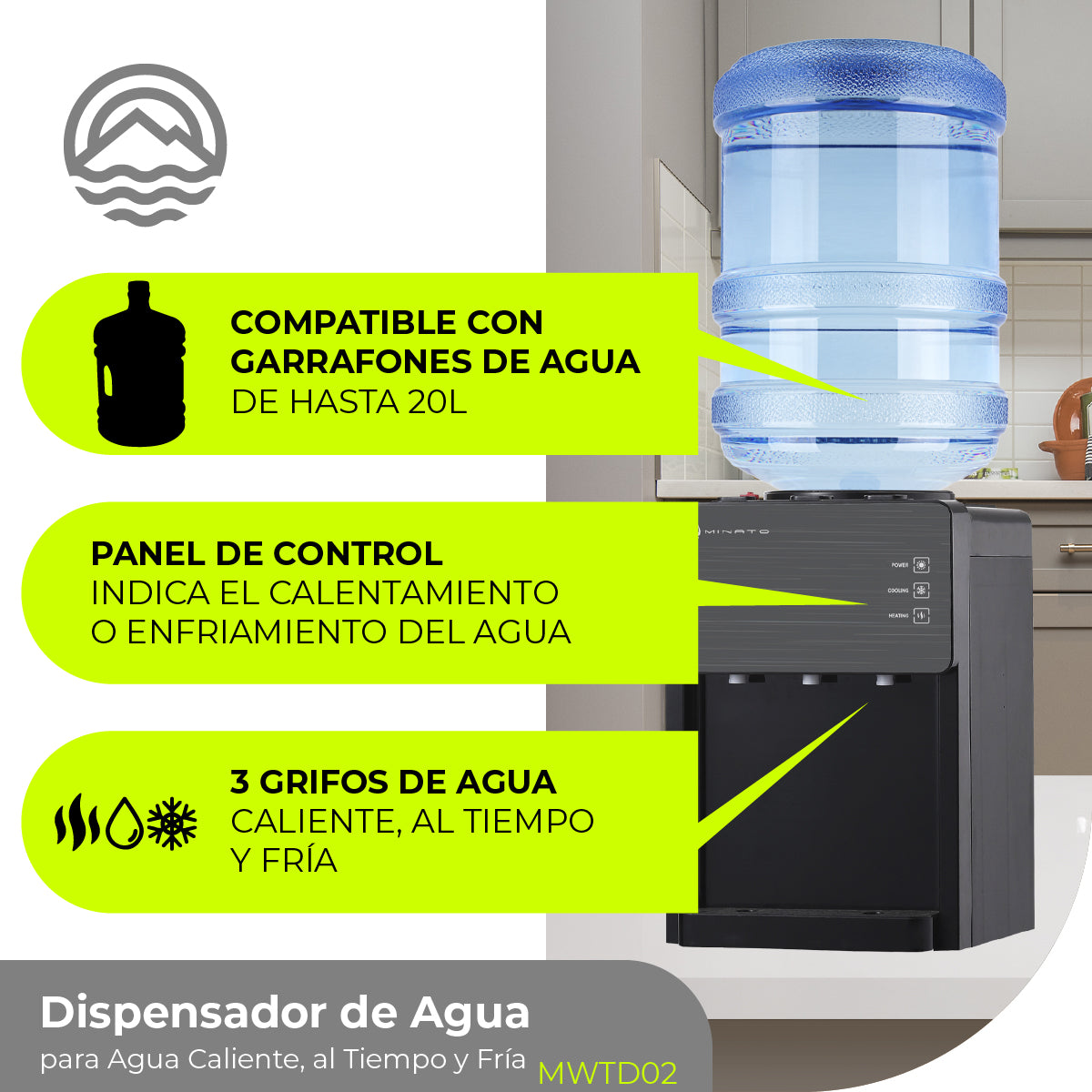 Minato Dispensador De Agua Fría/caliente 3 Grifos MWTD02