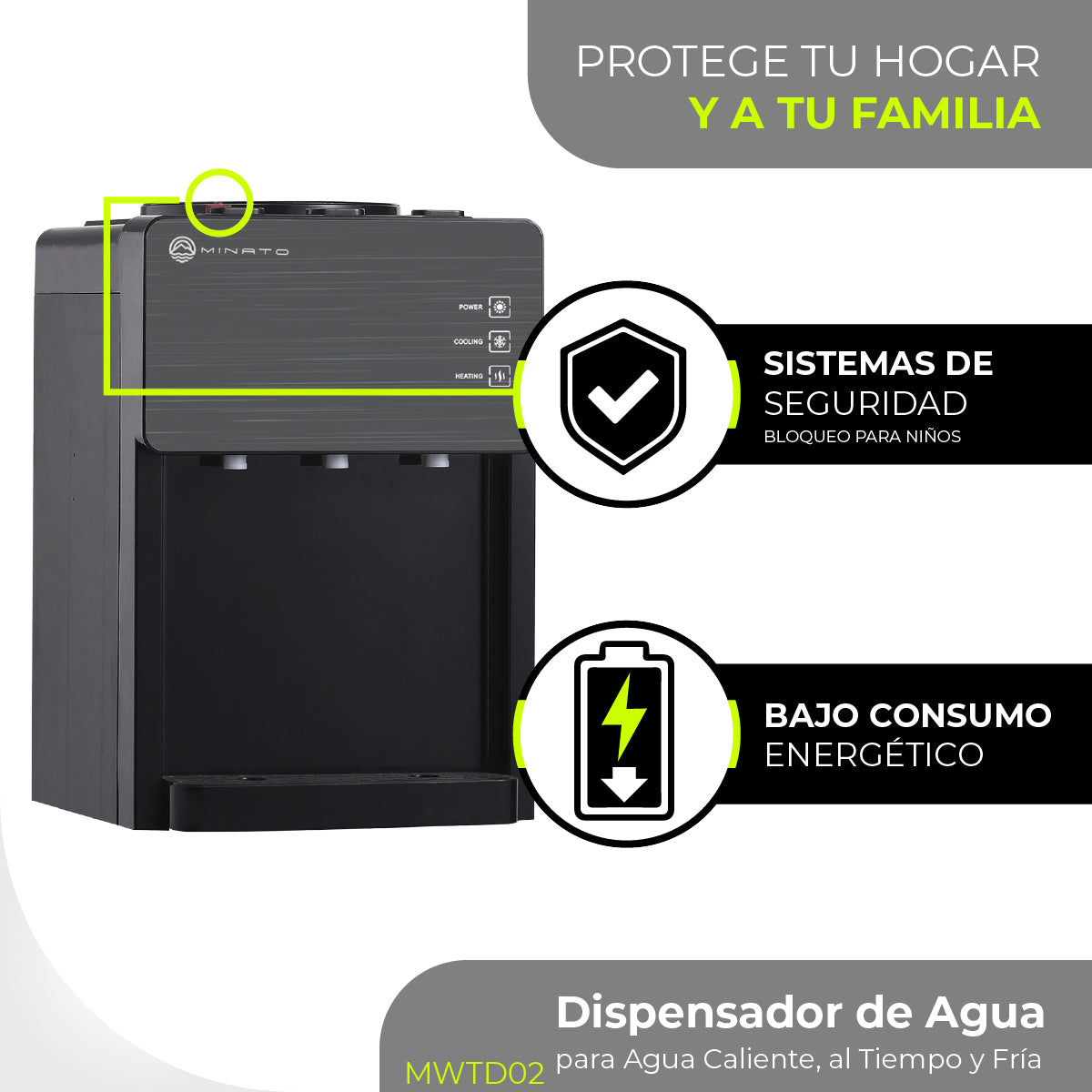 Minato Dispensador De Agua Fría/caliente 3 Grifos MWTD02