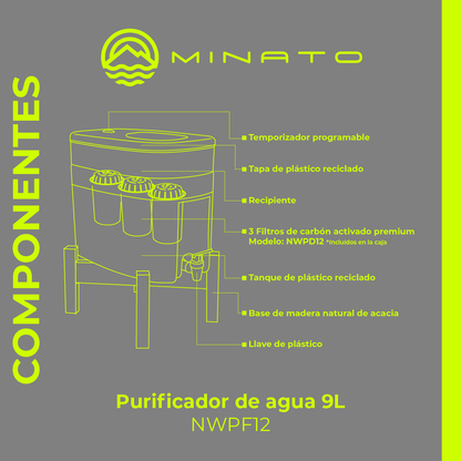 Purificador de Agua 9 litros. Incluye 3 Filtros