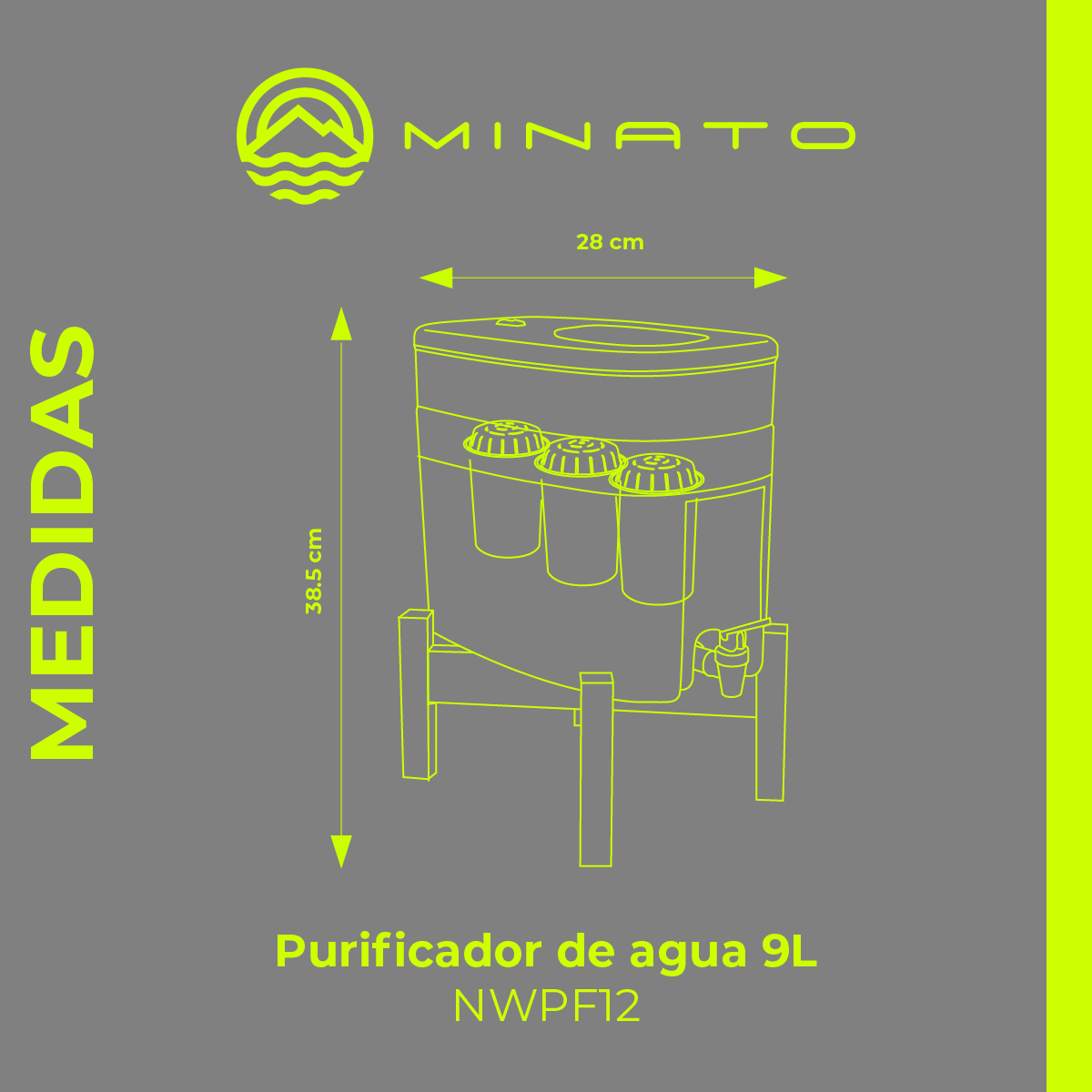 Purificador de Agua 9 litros. Incluye 3 Filtros