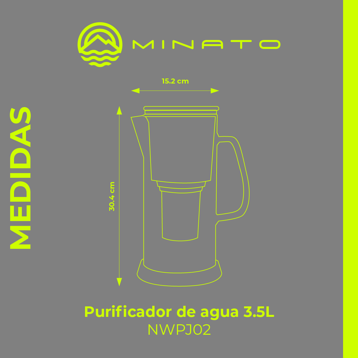 Purificador de Agua Jarra de 3.5 litros de Vidrio Borosilicato. Incluye 3 Filtros Alcalinos