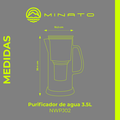 Purificador de Agua Jarra de 3.5 litros de Vidrio Borosilicato. Incluye 3 Filtros Alcalinos