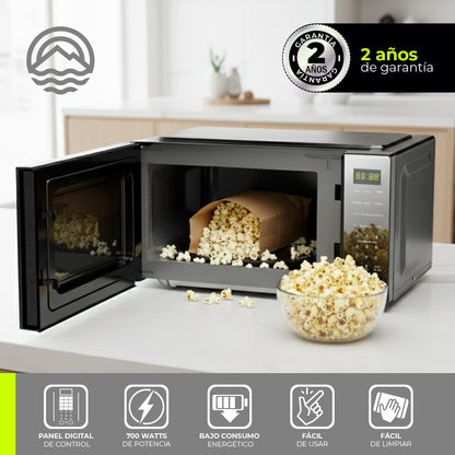 MINATO Microondas MMW07 20 Litros/0.7 Pies – Panel Digital, 700W, 8 Programas Expert, Descongelado Rápido y Bajo Consumo