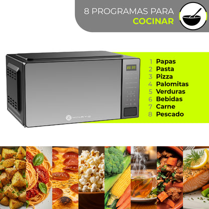 MINATO Microondas MMW07 20 Litros/0.7 Pies – Panel Digital, 700W, 8 Programas Expert, Descongelado Rápido y Bajo Consumo