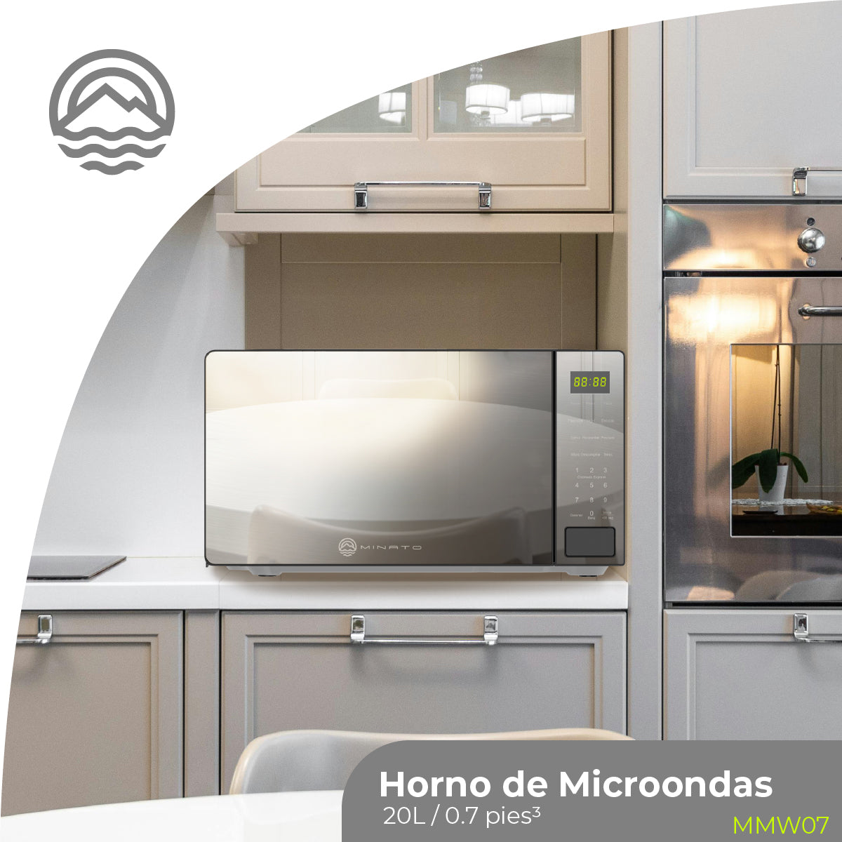 MINATO Microondas MMW07 20 Litros/0.7 Pies – Panel Digital, 700W, 8 Programas Expert, Descongelado Rápido y Bajo Consumo