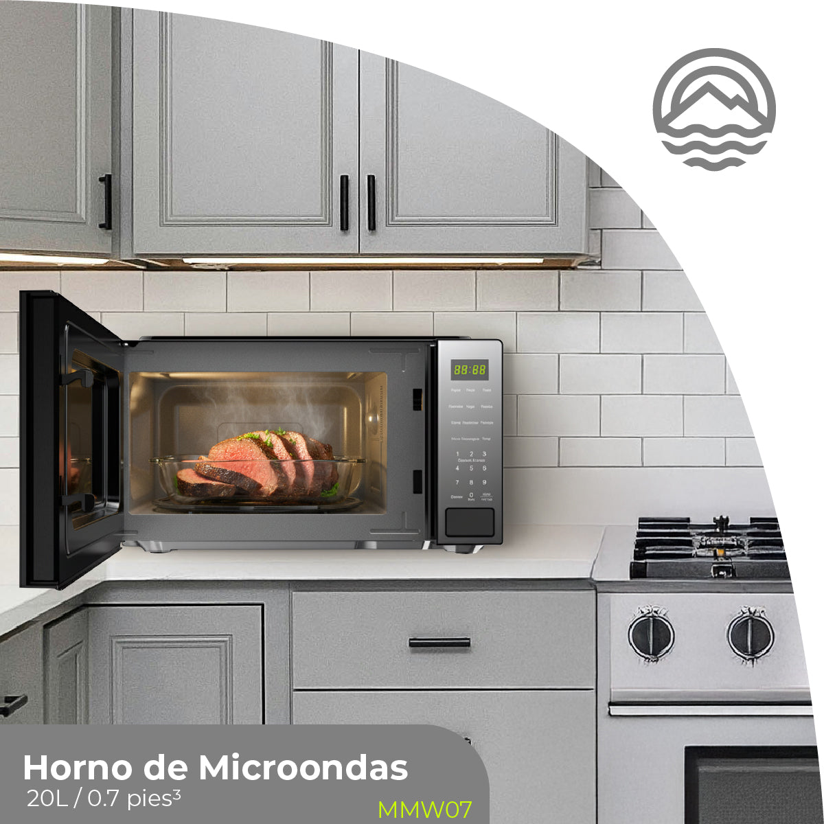 MINATO Microondas MMW07 20 Litros/0.7 Pies – Panel Digital, 700W, 8 Programas Expert, Descongelado Rápido y Bajo Consumo