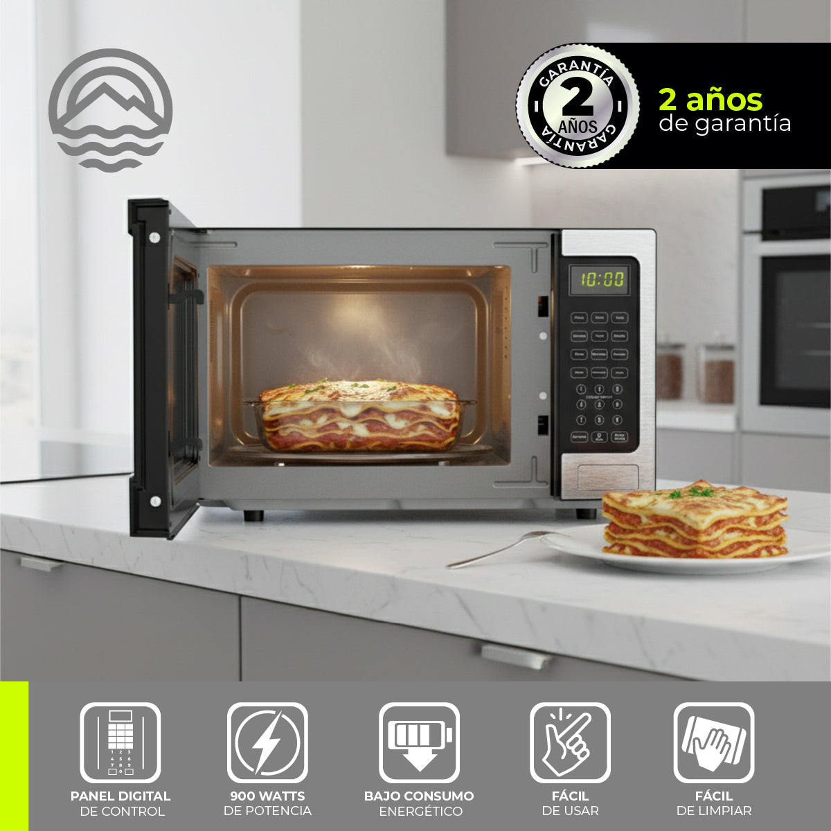 MINATO Microondas 25L/0.9 Pies MMW09 – 900W, 10 Niveles, Panel Digital y Menús Automáticos para Cocinar y Descongelar
