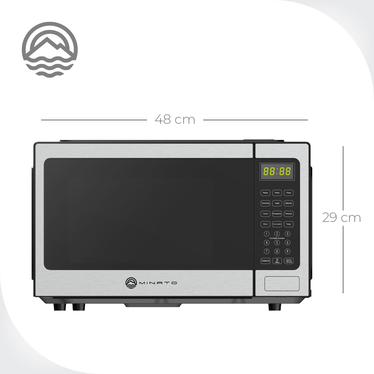 MINATO Microondas 25L/0.9 Pies MMW09 – 900W, 10 Niveles, Panel Digital y Menús Automáticos para Cocinar y Descongelar