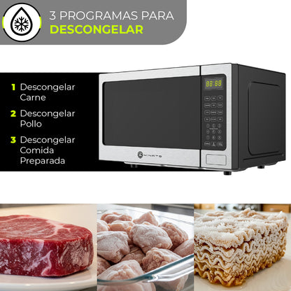 MINATO Microondas 25L/0.9 Pies MMW09 – 900W, 10 Niveles, Panel Digital y Menús Automáticos para Cocinar y Descongelar