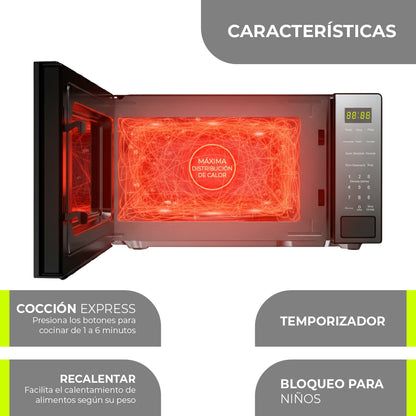 MINATO Microondas 25L/0.9 Pies MMW09 – 900W, 10 Niveles, Panel Digital y Menús Automáticos para Cocinar y Descongelar