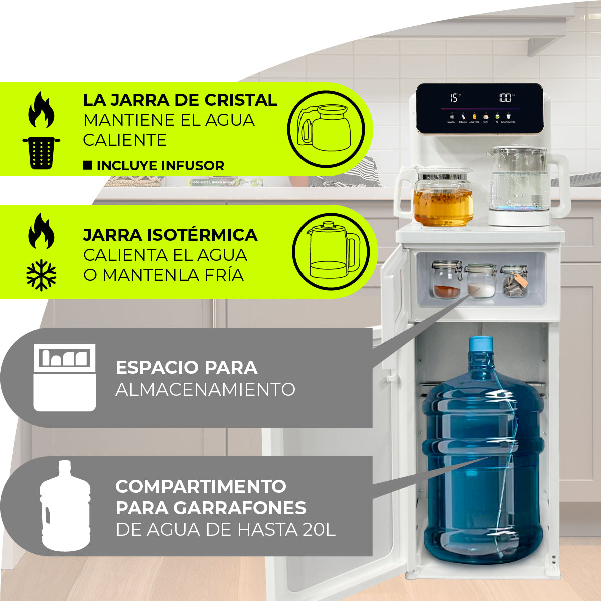 Minato Dispensador De Bebidas Agua Fría Y Caliente MWD01W 20L