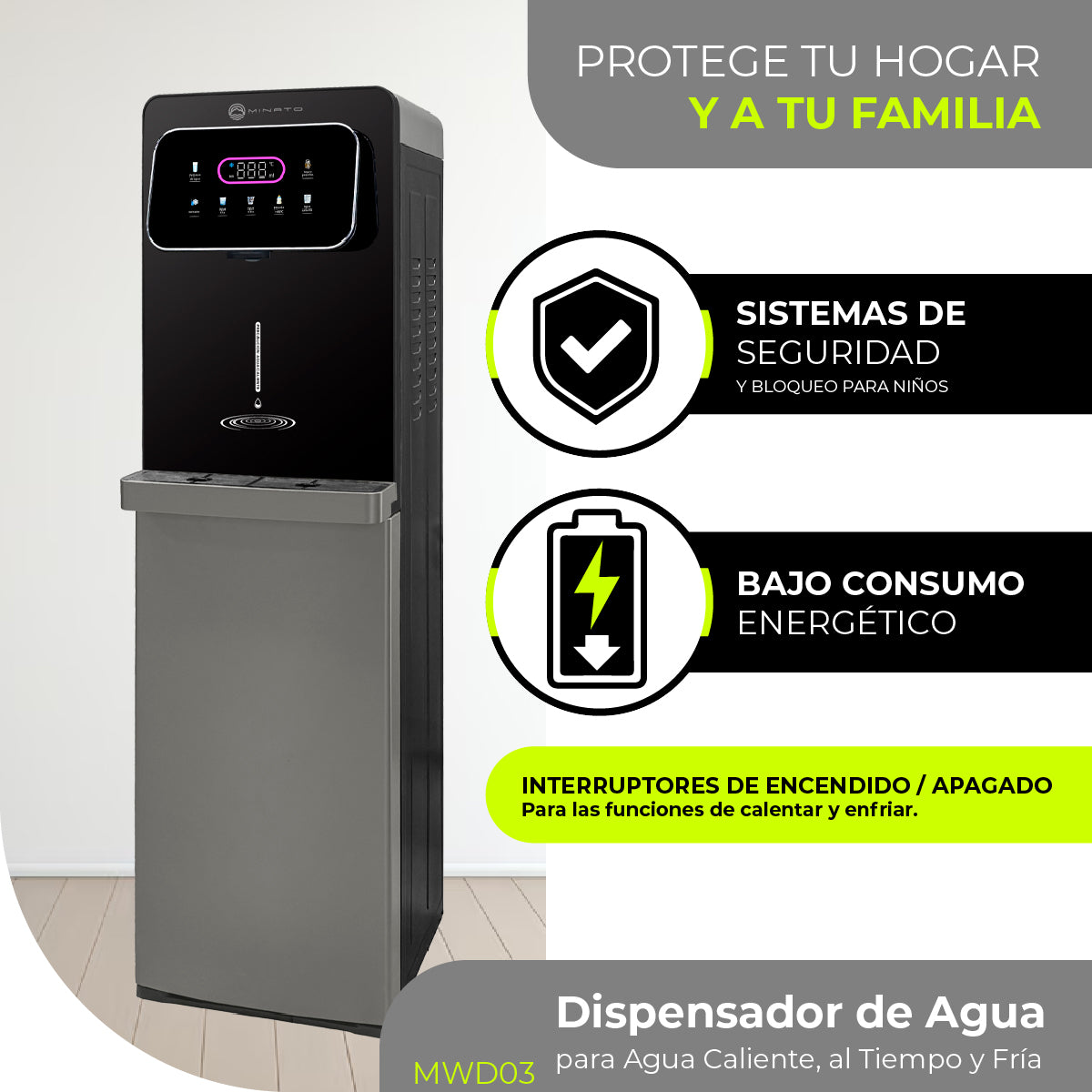 Minato Dispensador De Agua Fría, al Tiempo y Caliente MWD03 20L