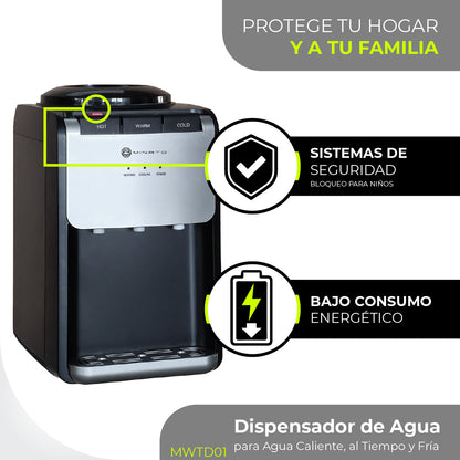 Minato Dispensador De Agua Fría/caliente 3 Grifos MWTD01